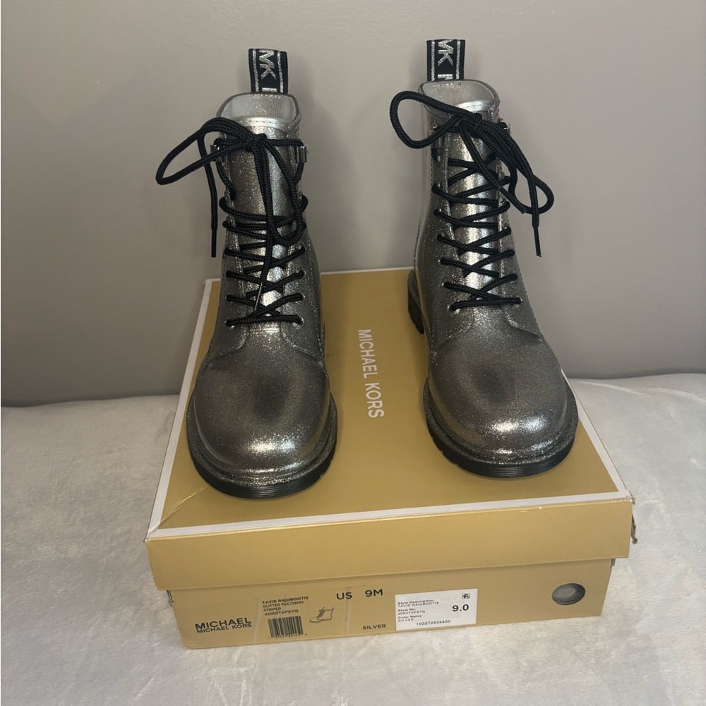 Michael Kors Silver Glitter Boots, size 9.